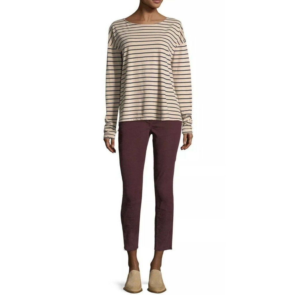 Nwt Women's Current/Elliott "The Stiletto" Wine Corduroy W/ Cut Hem Pants Sz 25